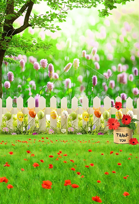Vinyl Photography Backgrounds Studio Easter Eggs Spring Green Meadow Flower White Fence Decor Photo | Электроника