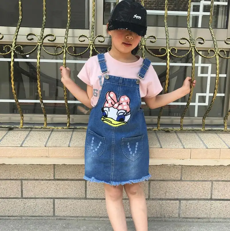 New Fashion 2017 Spring Autumn Baby Girls Overalls Summer Clothes Children Cotton Denim Strap Dresses Jeans Bow Sling Dress | Детская