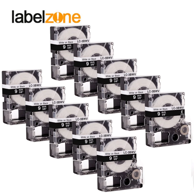 

10Pcs 9mm White on black compatible Epson LC-3BWV/SD9KW label tapes strong adhesive laminated lc3bwv label ribbon for KingJim