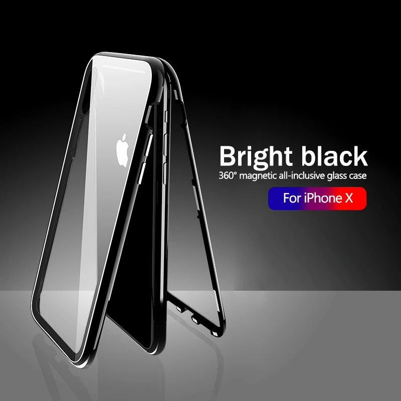 Роскошный Магнитный чехол для телефона для iPhone XS Max XR X 10, Магнитный чехол из закаленного стекла для iPhone 8, 7, 6, 6S Plus, Etui, чехол, аксессуары - Цвет: Black