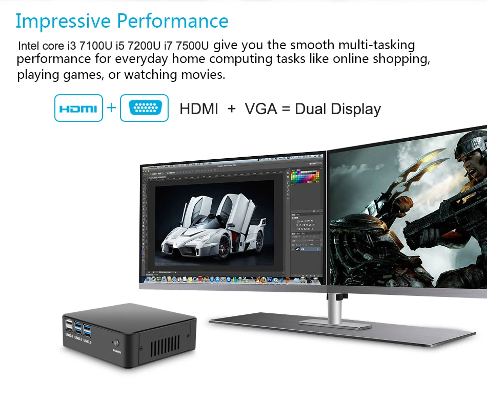 HLY Мини ПК Intel Core i7 7500U i5 7200U i3 7100U 4 K HD DDR3 Оперативная память Windows 10 WI-FI HDMI игровых ПК i3 i5 i7 компьютер