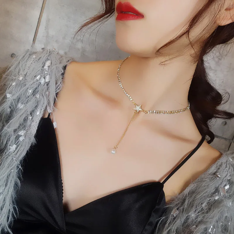 2019 г. Лидер продаж Кристалл Rhinestone колье звезда ключицы цепи Цепочки и ожерелья