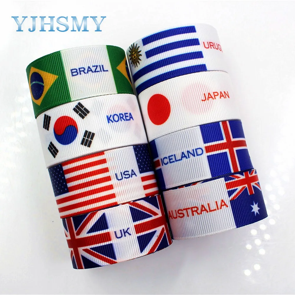 YJHSMY D-18111-109,25 mm 5 yards National flag series Thermal transfer Printed grosgrain Ribbons, DIY handmade materials