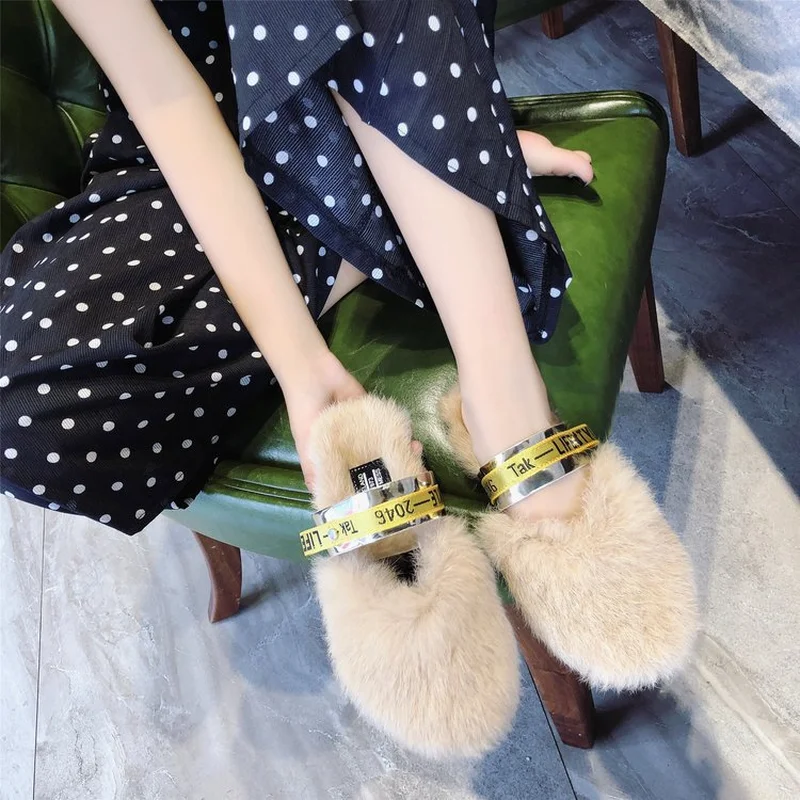 2018 Winter Home Slippers Women Mules Real Fur Flip Flops Slides Hourse Indoor Flat Shoes | Обувь