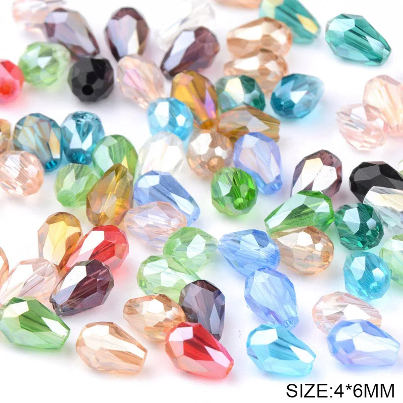 Top quality 4*6mm Waterdrop Faceted crystal glass beads 100pcs Teardrop plating for jewelry making bracelet DIY | Украшения и