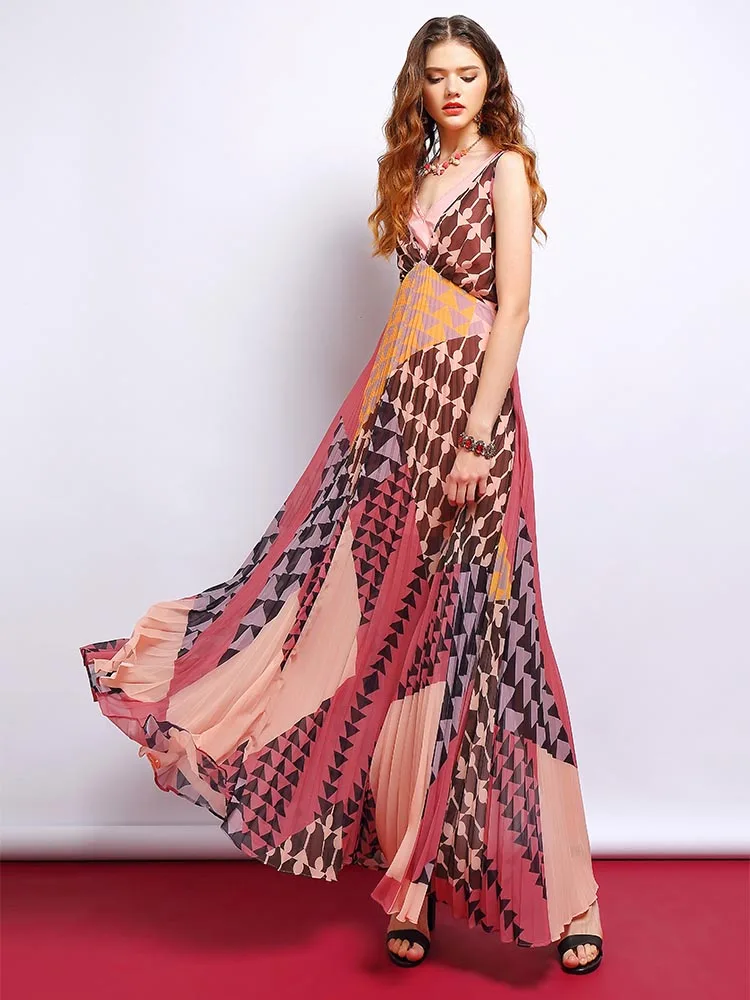 Baogarret летние Boho каникулы макси платья женские сексуальные V шеи Ruched шифон