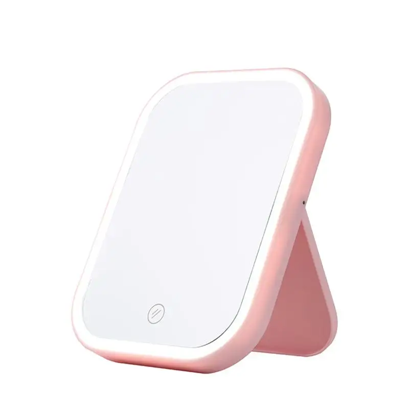 Pink Симпатичный мультфильм стиль Портативный зеркало для макияжа туалетное зеркало с подсветкой Батарея мощный сенсорный Управление косметический СВЕТОДИОДНЫЙ зеркало с задней подставки - Цвет: Pink