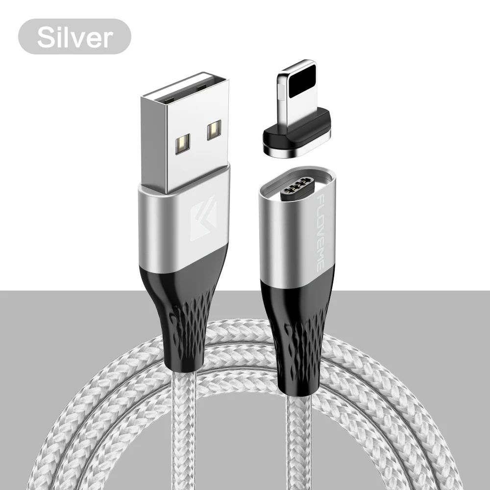 Silver Cable FLOVEME 3A магнитный кабель USB Тип Кабеля C Micro USB кабель для iPhone 1м провод для быстрого заряда светодиодный магнитная зарядка - Цвет: Silver Cable
