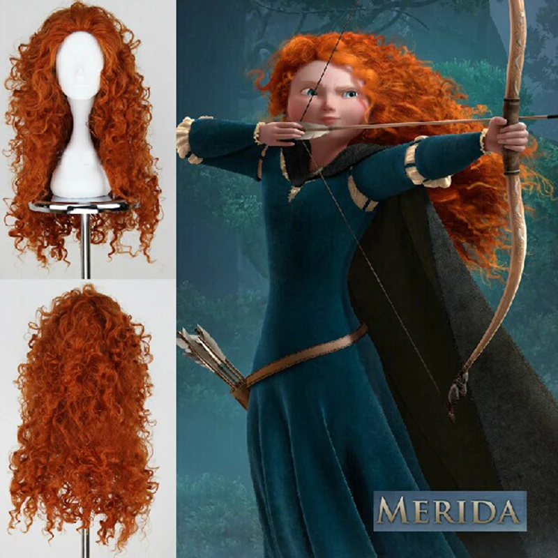 

Movie Brave Princess Merida Cosplay Wig Mei lida Heat Resistant Long Curly Synthetic Hair Wigs + Wig Cap