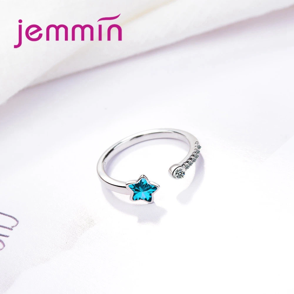New Fashion Luxury 925 Sterling Silver Blue Crystal Zircon Female Simple Adjuatable Rings For Women Dress Party | Украшения и