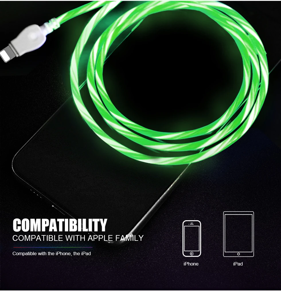 Usb-кабель для зарядки и передачи данных со светодиодной подсветкой iPhone Xs Max XR X 5 6 s 7
