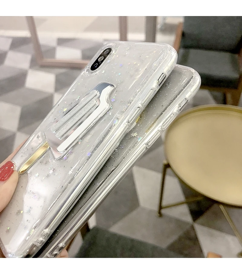 3D зеркальный чехол для мороженого с блестящими звездами iPhone X XS прозрачный мягкий