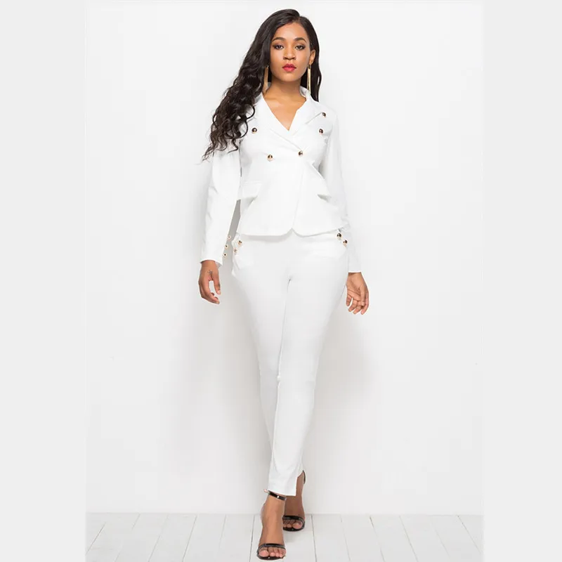 

2019 office sets work blazer suits for women fashion pants suit blazers jackets with trouser ladies formal two pieces set White