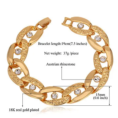 Chunky Figaro Bracelets For Men Women 18K Real Gold Plated Bangles Rhinestone Crystal Jewelry #00824306 | Украшения и аксессуары