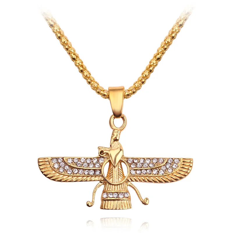 Хип хоп горный хрусталь вымощенный Bling Iced Out Iran Faravahar Ahura Mazda Zoroastrian ожерелье