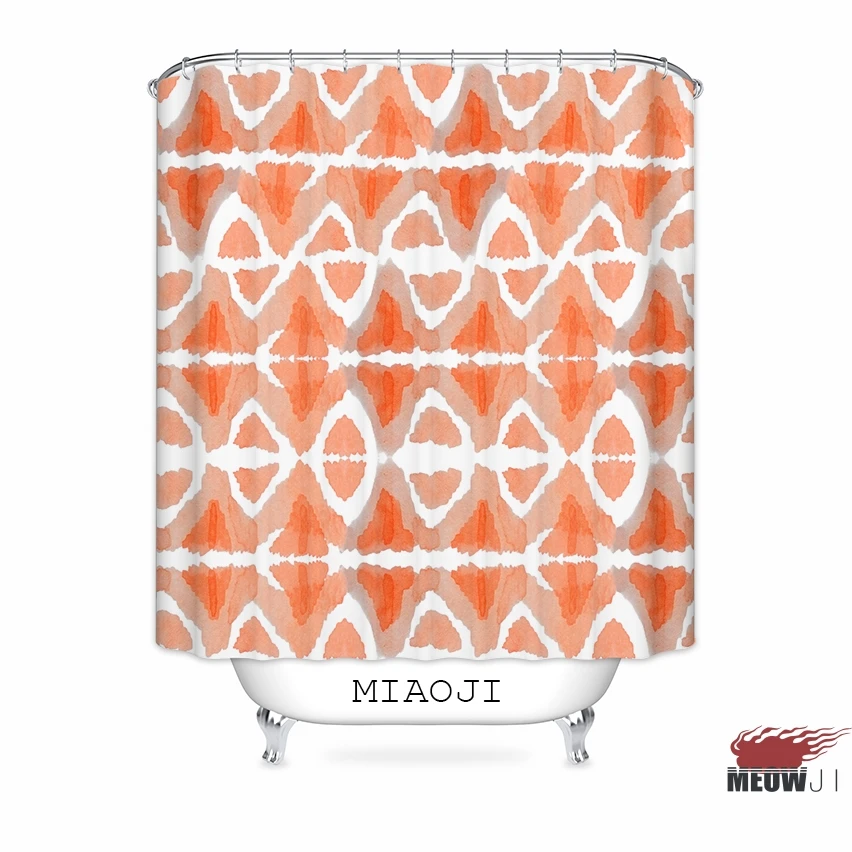 [MIAOJI] &ltTrendy Geometric Pattern&gt Warm Orange Passion Bathroom Decor Custom Fabric Shower Curtain Various Sizes Free Shipping | Дом и