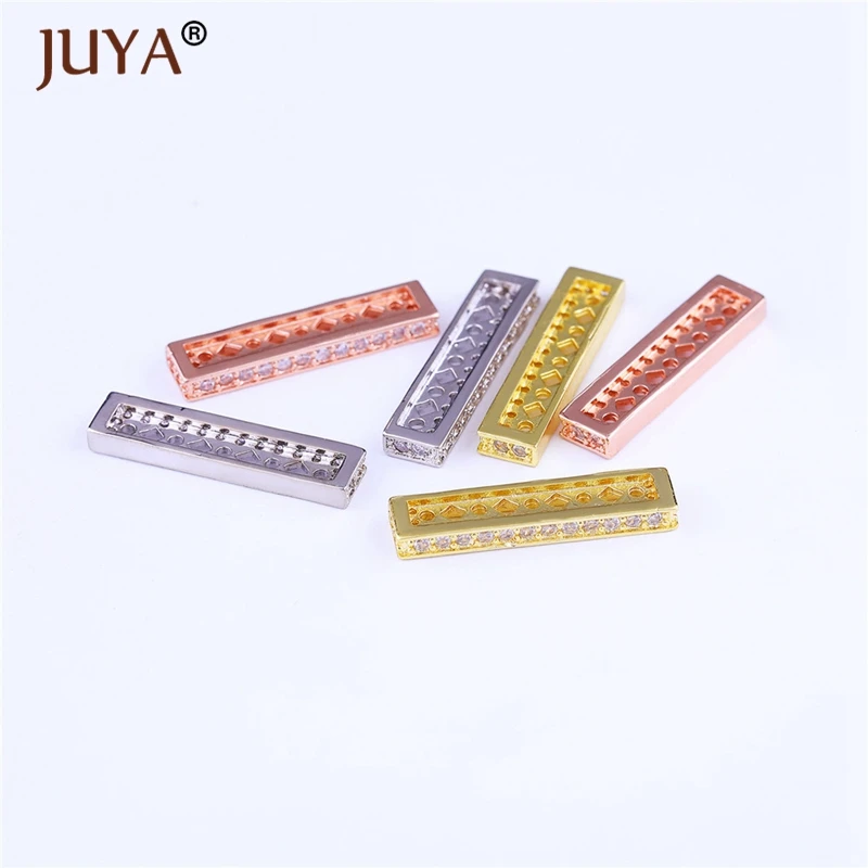 

Copper Inlaid Zircon long spacer charms for jewelry making diy multi strand pearls bracelet necklace findings 5pcs wholesale