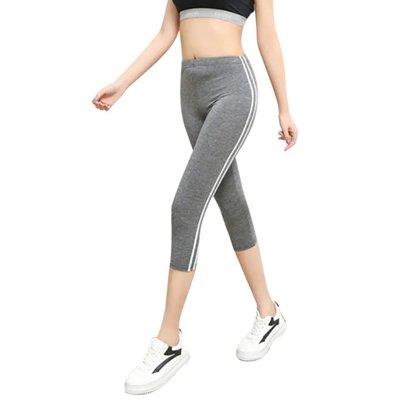 Леггинсы женские до середины икры повседневные брюки из модала с полосками по