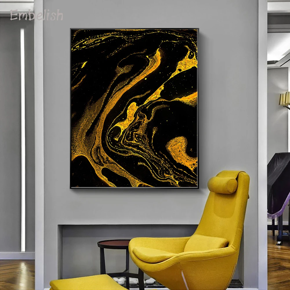 Embelish 2 Pieces Nordic Style Golden And Black Paints Large Wall Posters For Living Room Modern Home Decor HD Canvas Paintings | Дом и сад