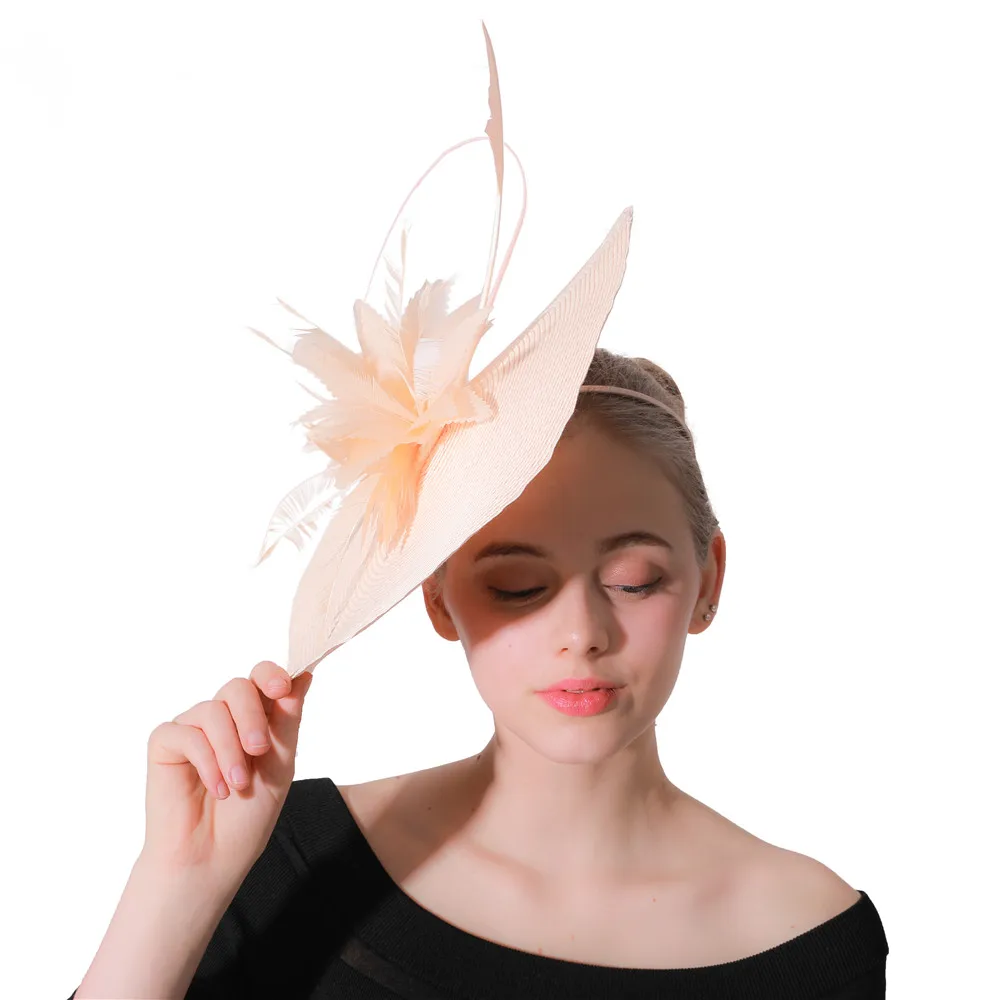 New Champagne Feather Bridal Hats Church Fascinators Headbands Veils Hair Accessories Wedding Fedora Race Event Floral Headwear |