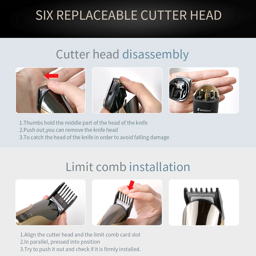 

6 in 1 Hair Clipper Professional Beard Hair Trimmer Rechargeable Electric Hair Clipper Men Cordless Haircut Adjustable Blade