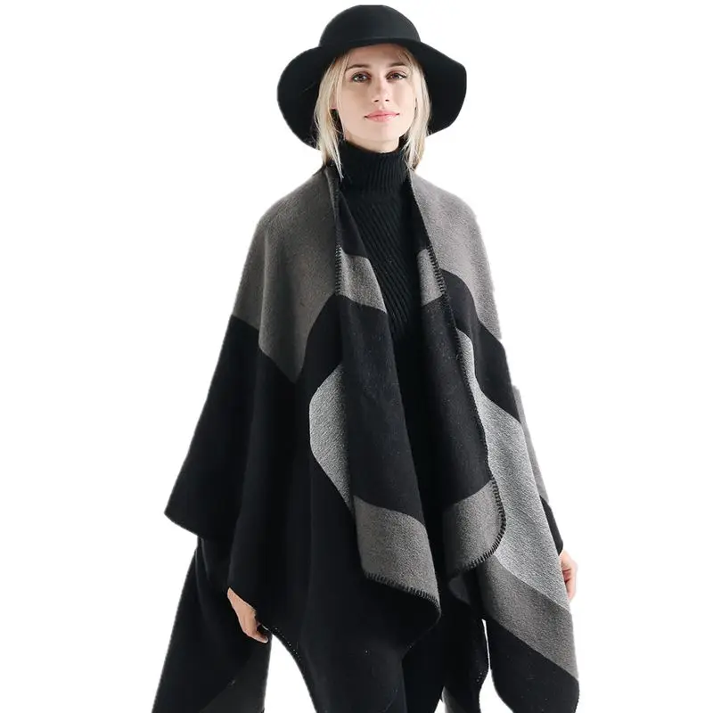 Мода Большой Stripe Pashmina Scarf Для женщин Элитный бренд толстые теплые кашемировые