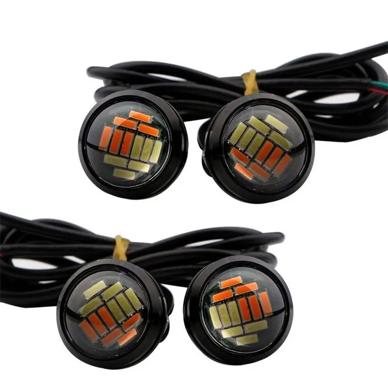12V 23mm 8PCS 4014 12 SMD двойной цвет холодный белый Янтарный Eagle Eye светодиодный DRL
