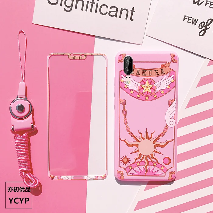 pink sun Для huawei P30/p30pro розовый Сакура ТПУ чехол, спереди закаленное стекло для huawei nova2s/nova3e/P20 P20pro nova4e магический набор ремень - Цвет: pink sun