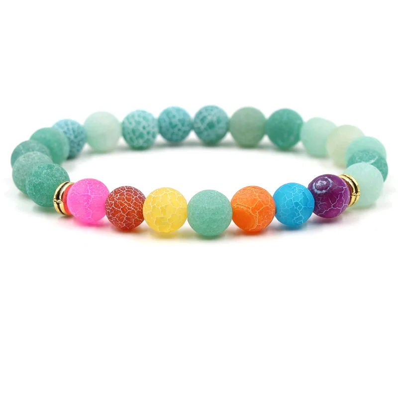 2018 new natural stone weathered carnelian colorful chakra yoga elastic Bracelet For Women man AL-XD45 | Украшения и аксессуары