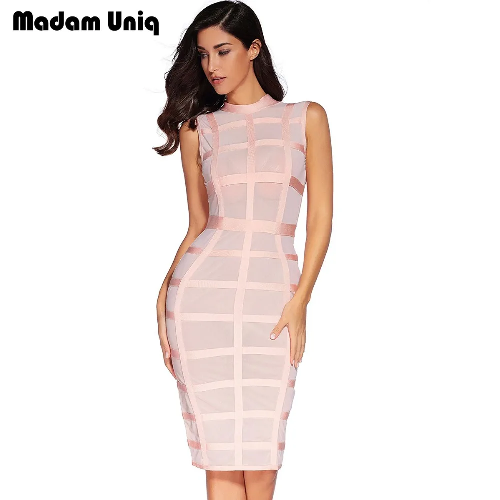Madam Uniq Для женщин See Through Бандажное платье миди Bodycon платья клуб|Женские платья| |