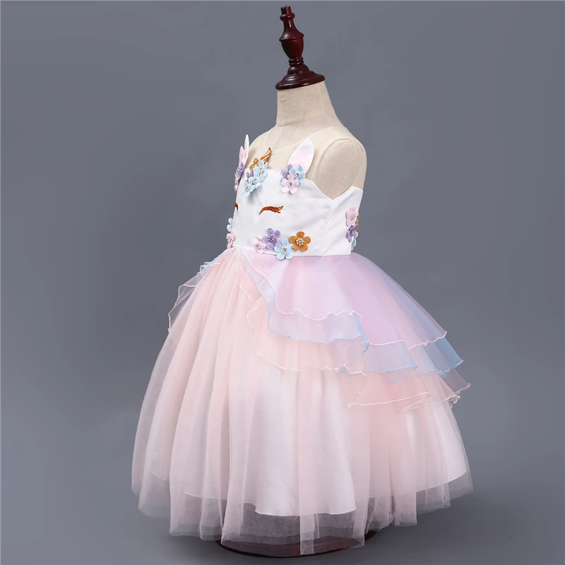 Summer Girl Unicorn Birthday Party Tutu Dress With Matching Headband Flowers Girls Pony Theme Halloween Costume | Детская одежда и