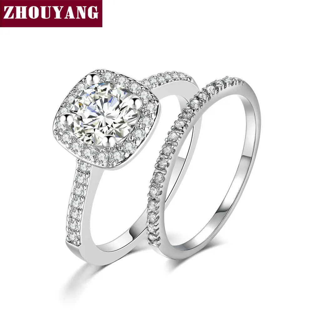 ZHOUYANG наборы свадебных колец для женщин классические круглые Огранки AAA + CZ