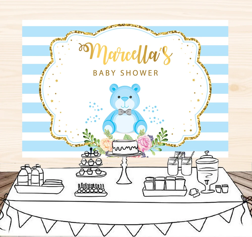 

Фон BEIPOTO в синюю полоску для фотосъемки, баннер на день рождения для девочек, фотография медведя, цветка, детского душа, индивидуальный фон