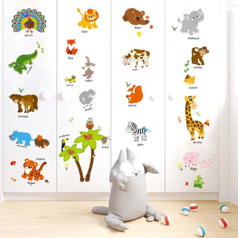 Zoo Cartoon Animal Zebra Tiger wall sticker PVC Environmental decals For Living room Children's bedroom decor | Дом и сад
