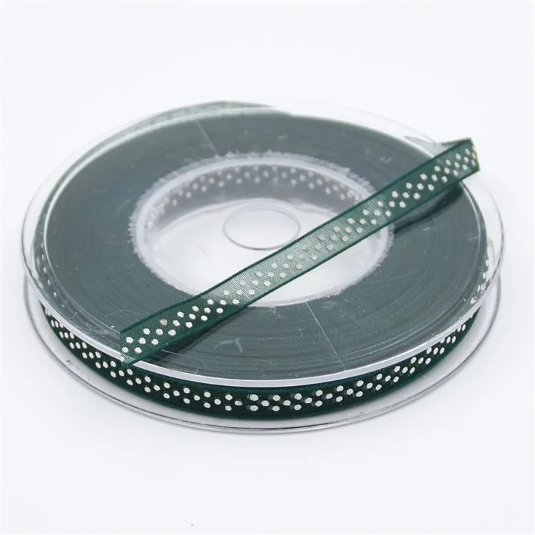 Dark Green 20 ярдов 6 мм Печать золотые точки лента из органзы ленты для вышивка рукоделие декорации атласные ленты ручной работы DIY лук аксессуары - Цвет: Dark Green