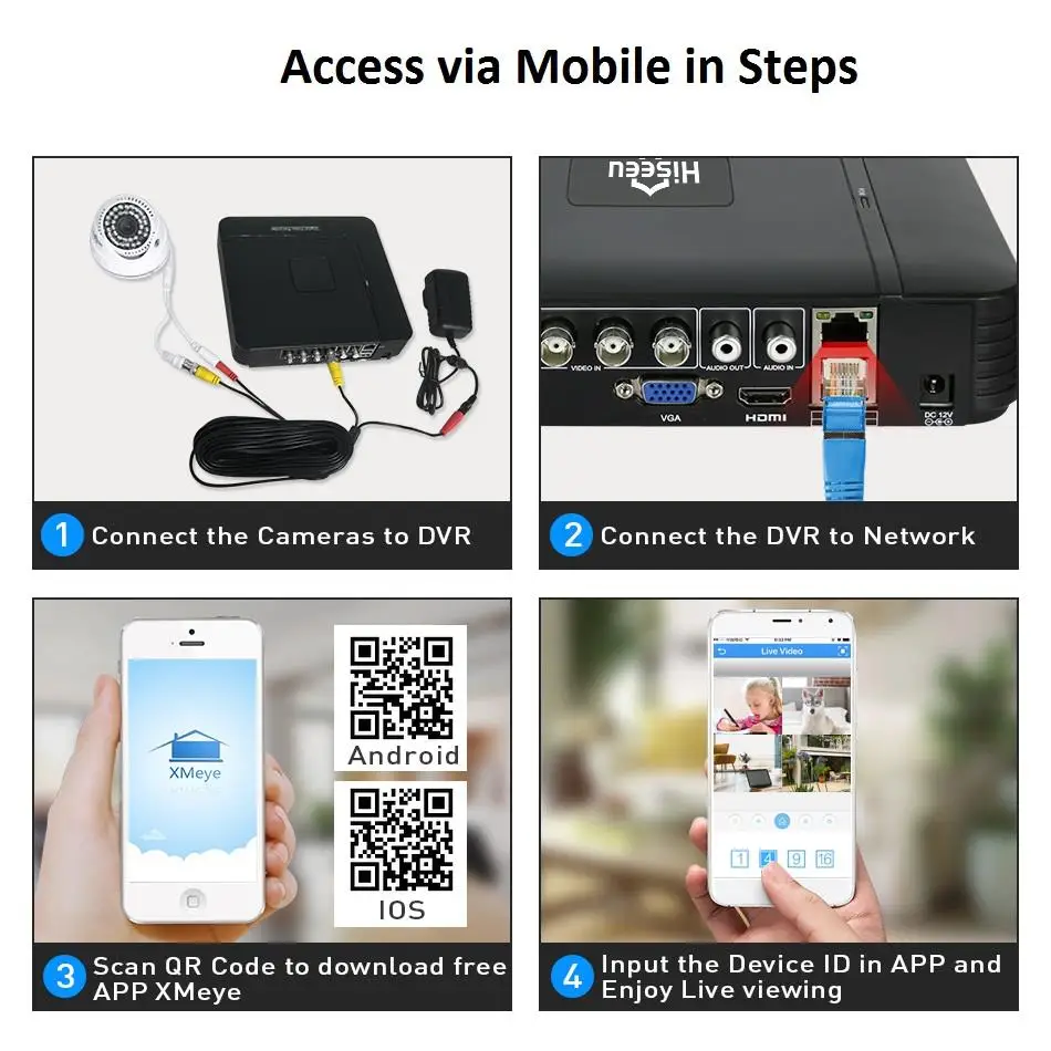 Hiseeu CCTV Камера Системы 720 P/1080 P AHD DVR Kit 4 канала купольной камеры для домашней