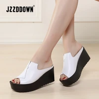 jzzddown women slipper women platform sandals shoes women genuine leather heel peep toe sandals shoes ladies luxury flip flops