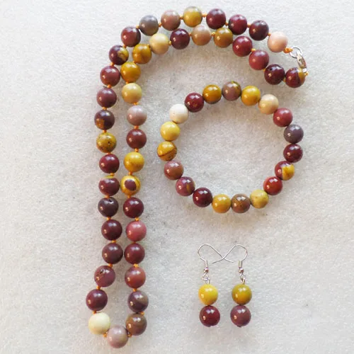 

Free Shipping Beautiful 10mm Mookaite Gem Round Beads Necklace Set (Min.order 10$ mix)