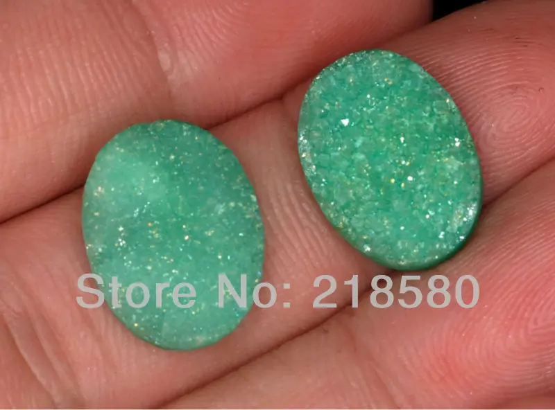 

H-DCB34 25pcs Green Quartz Oval Drusy Druzy Cabochon Beads 10mmx14mm