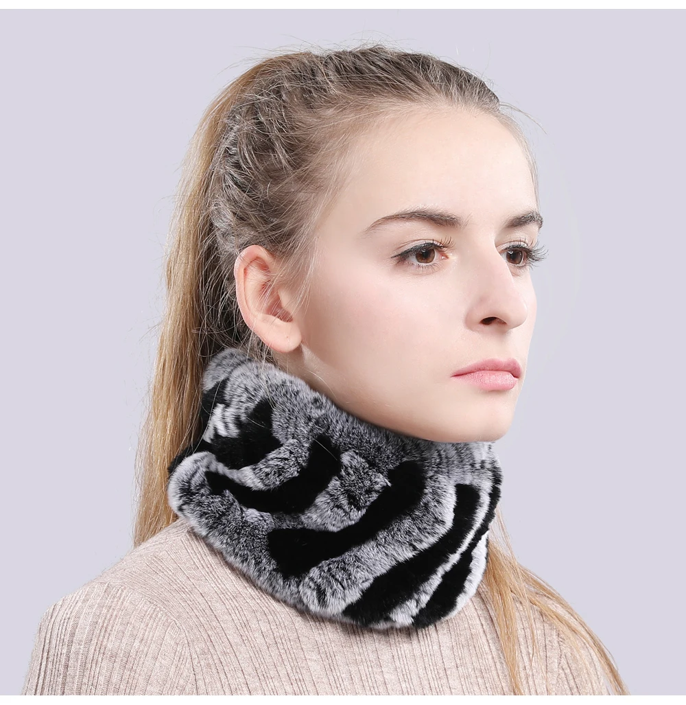 Women Real Fur Handmade Stretch Fur Scarf Knit Genuine Rex Rabbit Fur Headbands Girls Natural Fur Ring Cowl Snood Scarves Winter