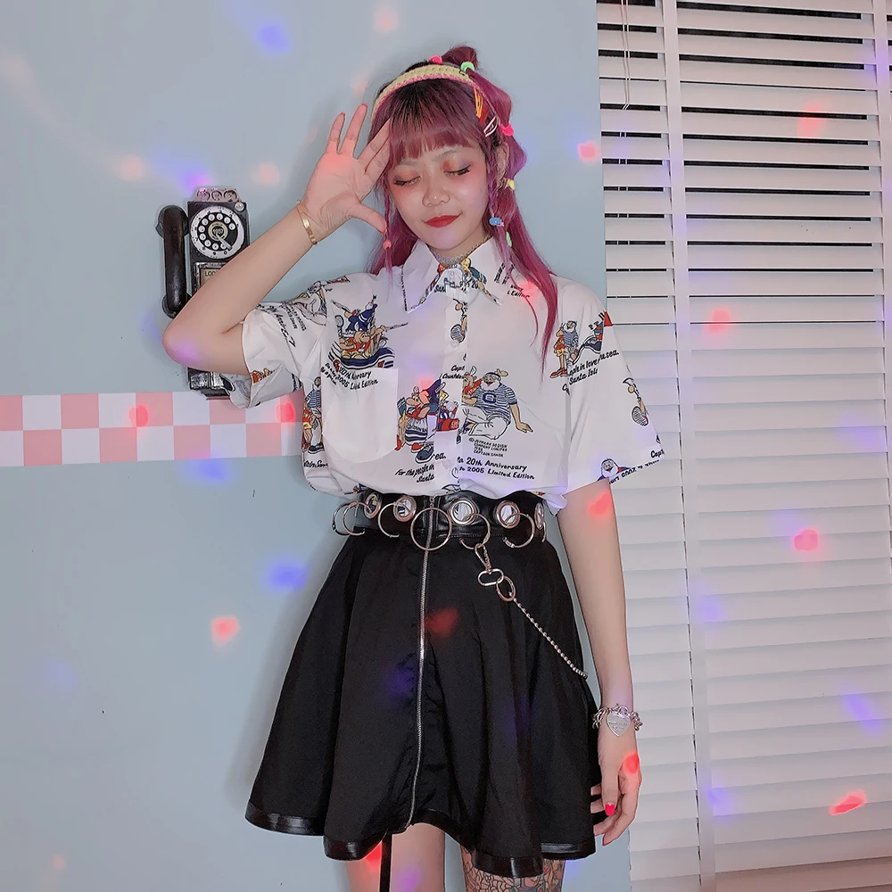 Японские студенческие свободные рубашки с короткими рукавами винтажным