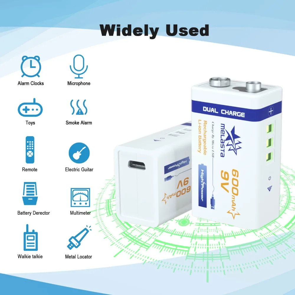 

3PCS 6F22 Micro USB 9V 600mAh rechargeable lithium ion battery for smoke alarm wireless microphone Guitar EQ Intercom Multimeter