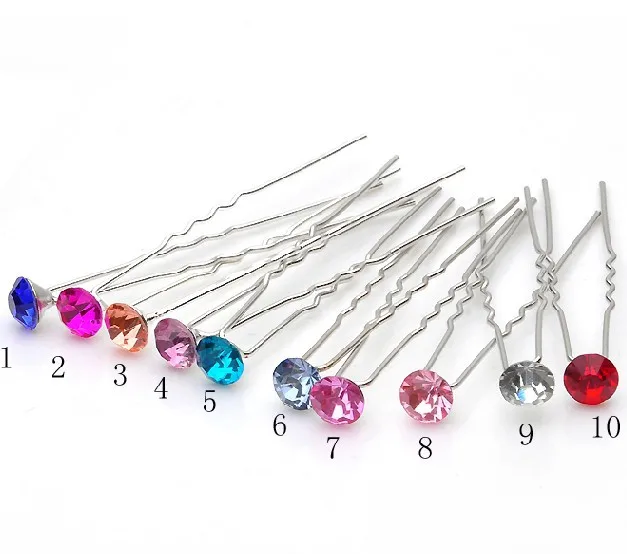 

10pcs single crystal hair braid wedding jewelry white bride rhinestone U hairpin clips 10 mixed colors
