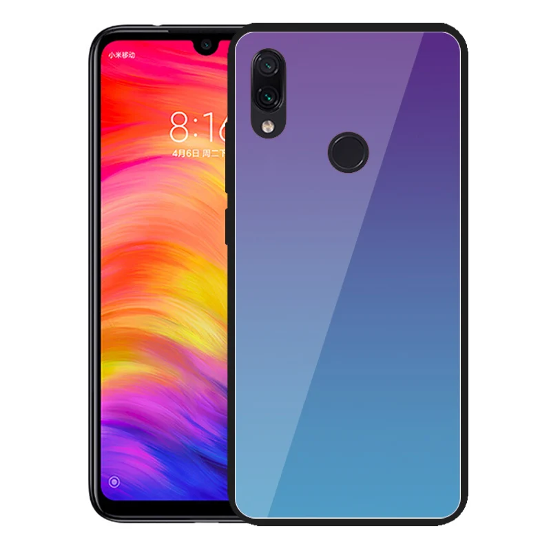 Purple Градиентный чехол из закаленного стекла на красном mi Note 7 для Xiaomi mi 8 A2 Lite 9 Poco Phone F1 Red mi 5 Plus 6A Note 5 6 Pro 4 Xio mi Shell - Цвет: Purple