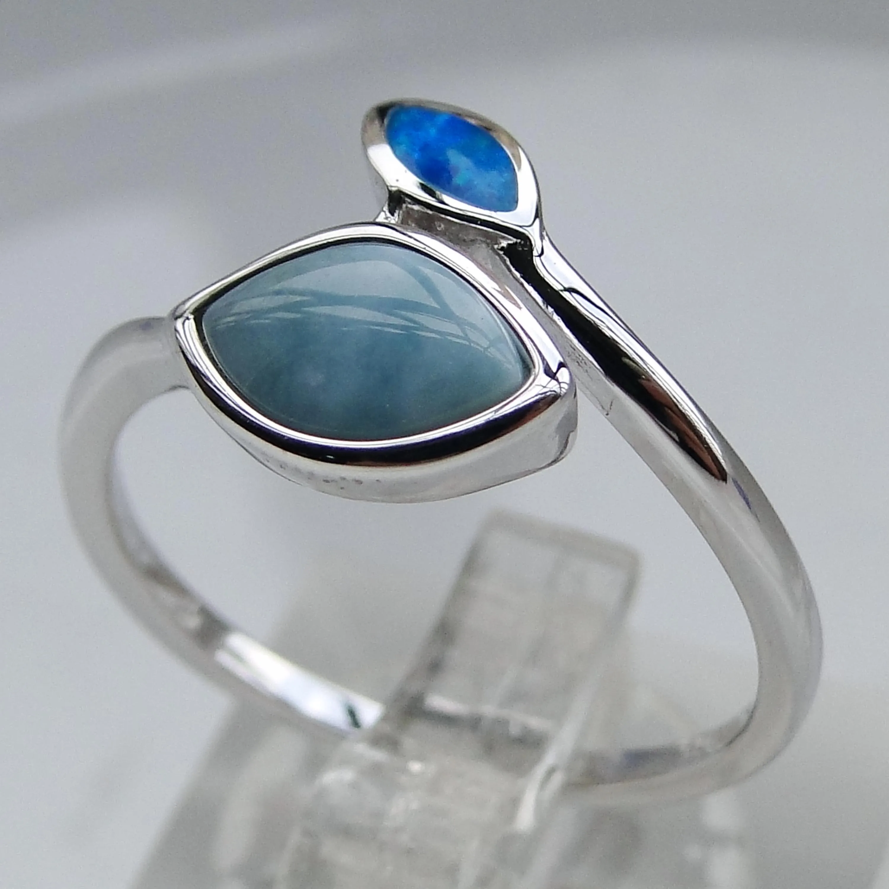 Изысканные натуральные кольца Larimar, кольца с листьями, женские кольца Larimar, ювелирные изделия с голубым опалом, 925 пробы, серебряные ювелирные изделия Larimar, обручальные кольца