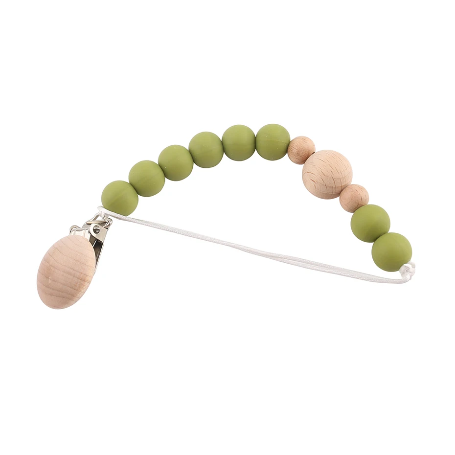 bean green 1 шт. Детская Соска с зажимом и цепочкой, силиконовые бусины из бука, деревянные зажимы, миниатюрный стержень, силиконовый детский прорезыватель, игрушки, цепочка для прорезывания зубов, Товары для детей - Цвет: bean green