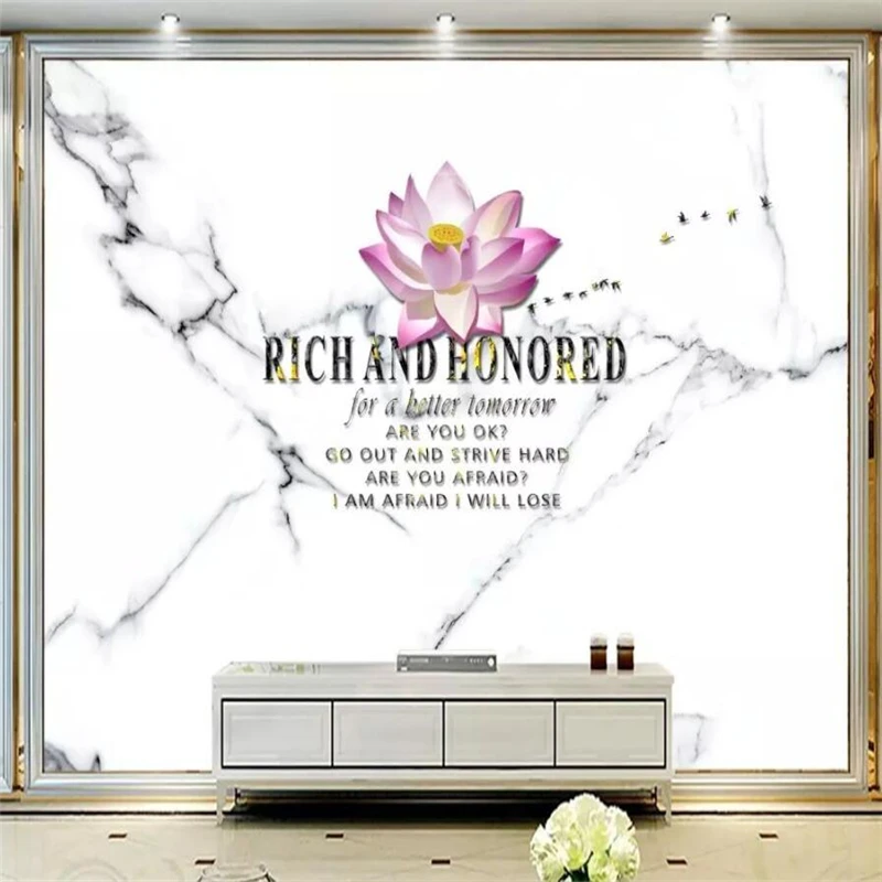 Modern simple zen lotus white marble background wall painting decorative | Обустройство дома