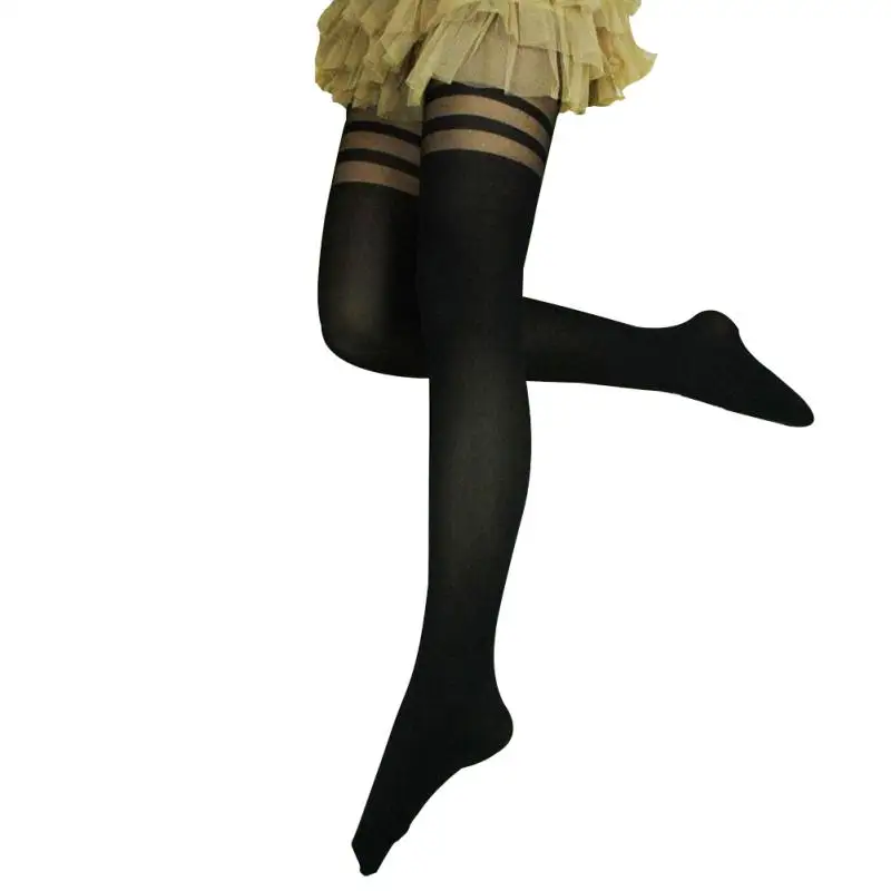 Женские сексуальные крутые колготки выше колена с двойной полосой прозрачные