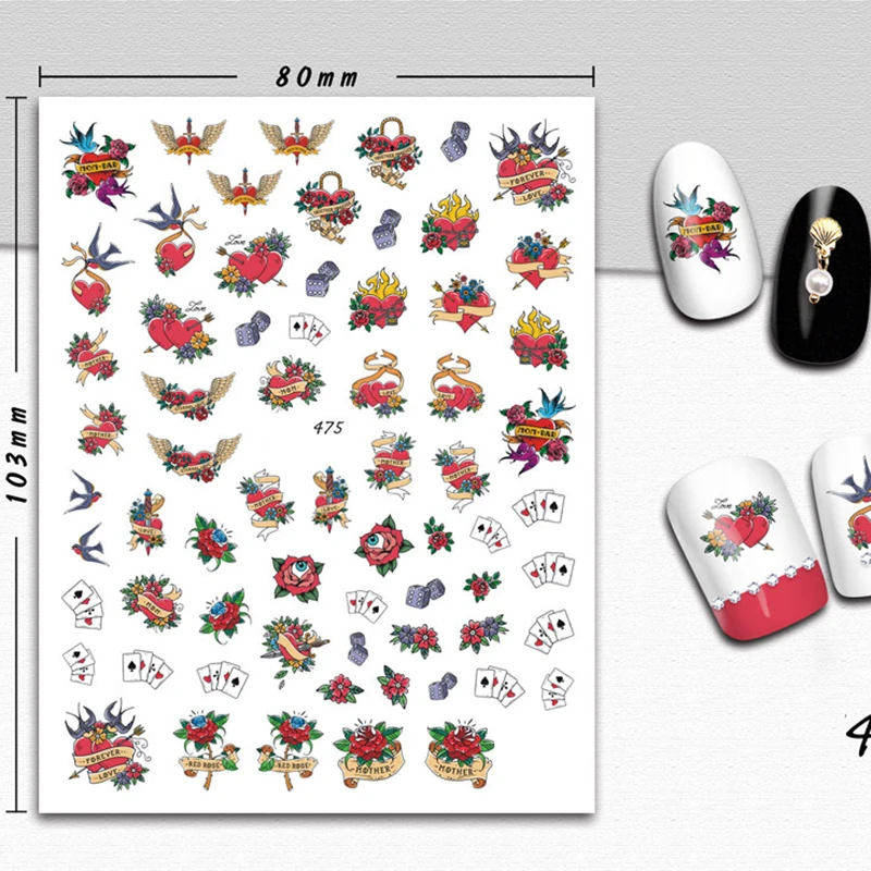 1 лист водных переводных наклеек для ногтей цветок птицы глаза|Стикеры и