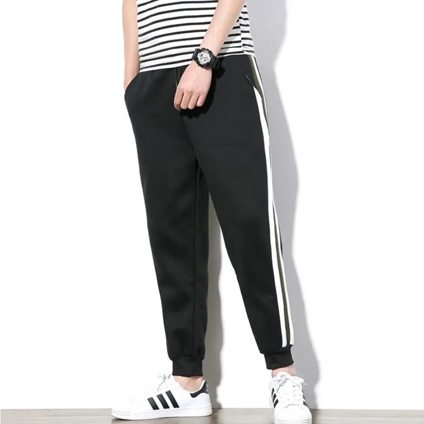 

Winter Warm Men Sweatpants 2019 Brand Korean Fashion Thick Side Track Long Trouser Slim Casual Joggers Hip Hop Streetwear Grey